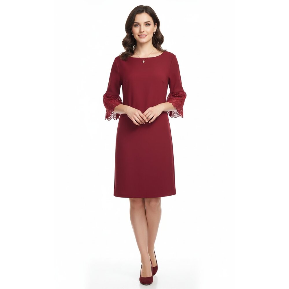 Karl Lagerfeld Paris Dress Bordeaux Bell Shape Lace Sleeves Size 10